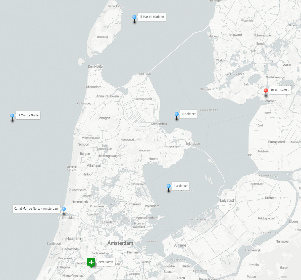 Map of the Netherlands with charter base and airports